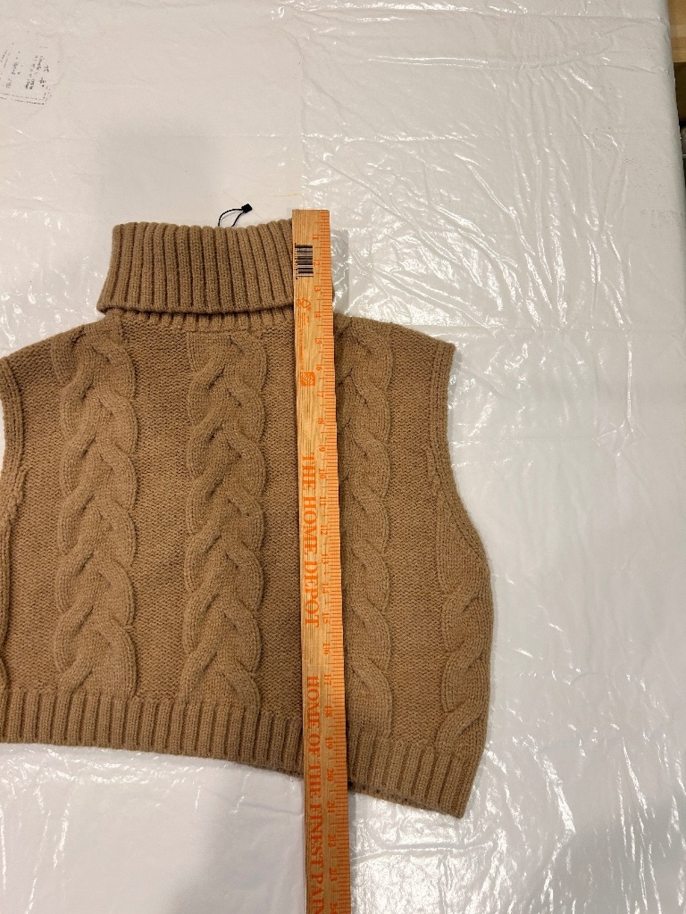 Zara Stylish Tan Turtleneck Cable Knit Sleeveless Vest Sweater - Picture 7 of 9